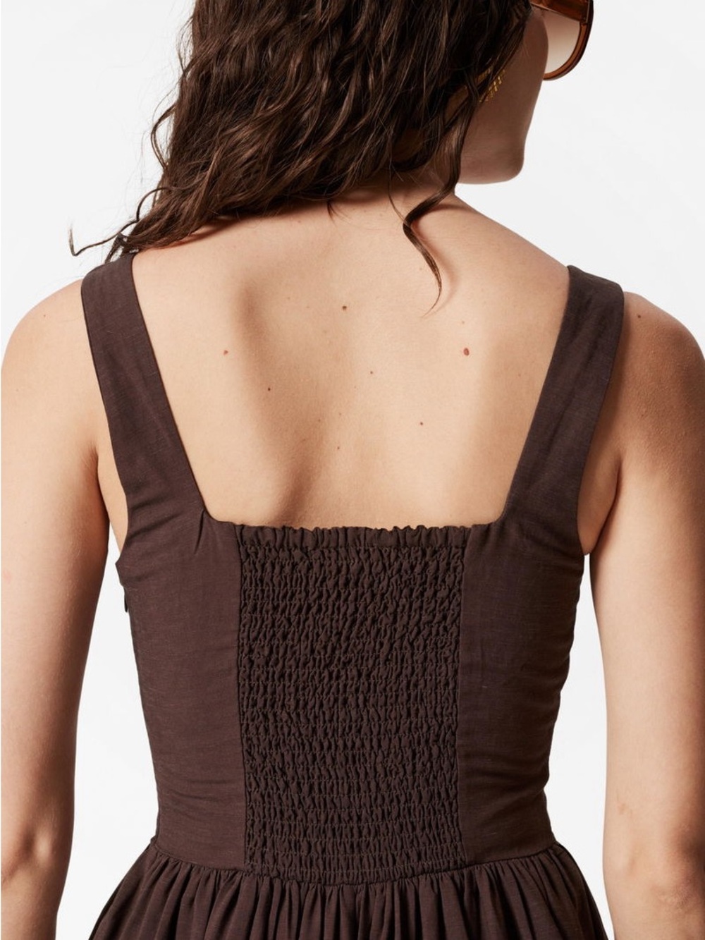 & Other Stories Sleeveless Square-Neck FLARED MIDI DRESS in brown, size 4 - Picture 4 of 5